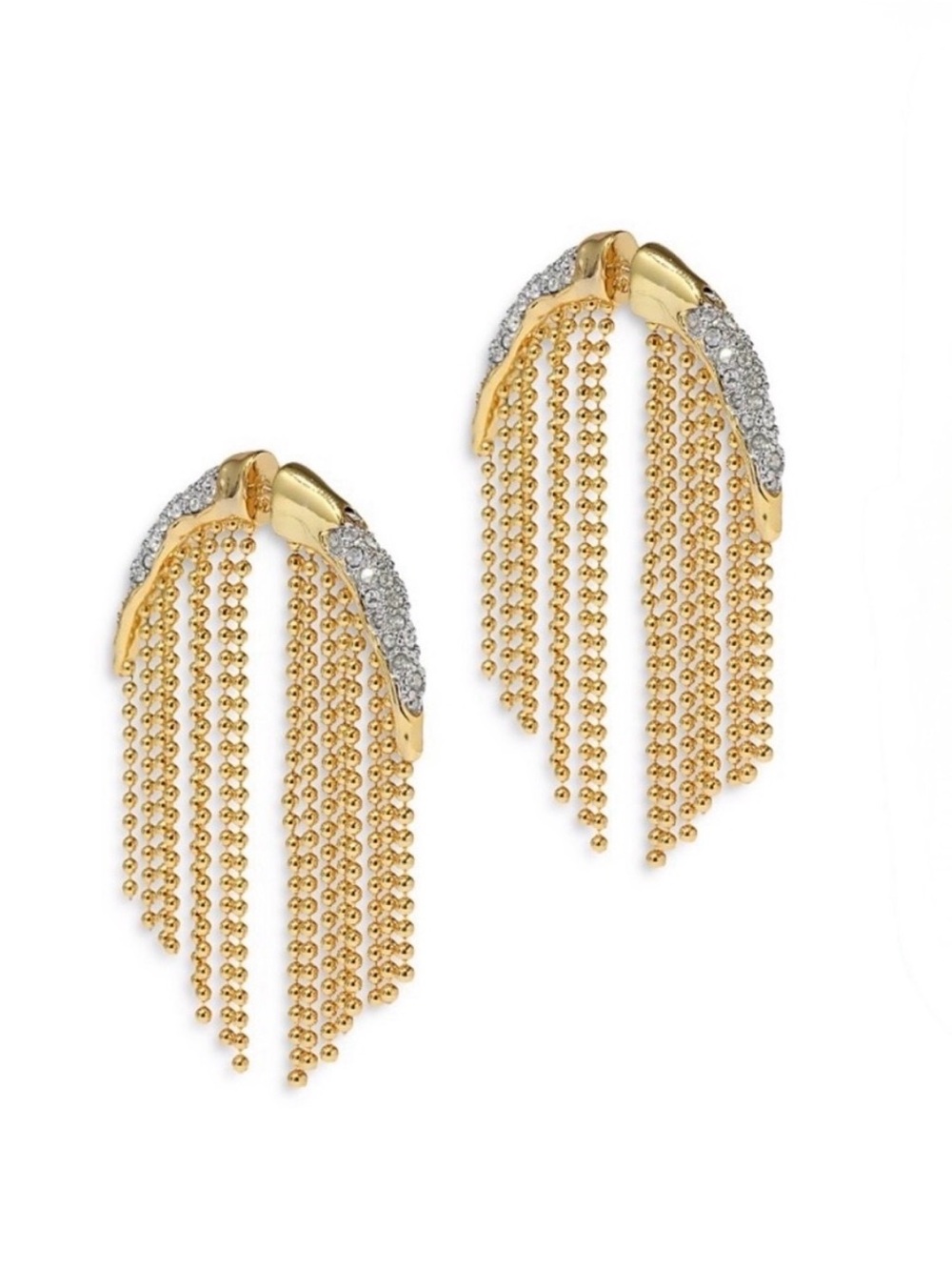NEW Alexis Bittar Solanales Crystal Fringe Front Back Earrings Gold CZ JL26